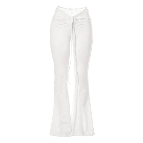 Women's Solid Color Low-waist Pleated Lace-up Hip-type Wide-leg Pants