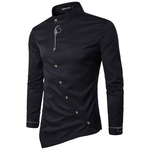 Men's Oblique Button Irregular Multi-color Trendy Slim Shirt