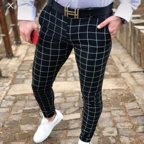 Men's Plaid Striped Casual Pants