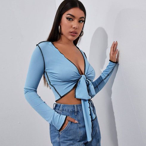 Women's Short T-shirt Top with straps on the chest