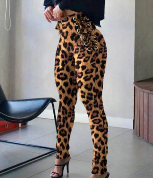 Women's Houndstooth Waist Side Eyelet Tights Leggings