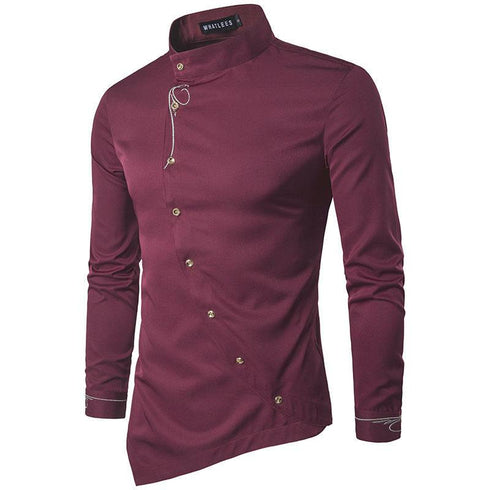 Men's Oblique Button Irregular Multi-color Trendy Slim Shirt