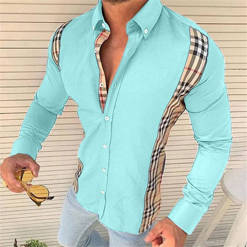 Men's Summer Casual Slim Fashion Long-sleeved Printed Plaid Shirt
