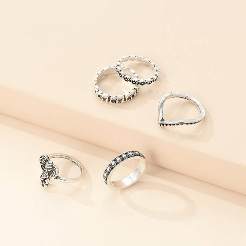 Fashion Retro Rings Geometric Hollow Flower Moon