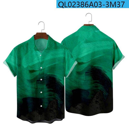Summer Short Sleeve Shirt Striped Digital Print Men's Top