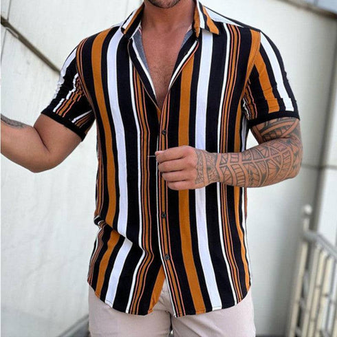 Men's Striped Casual Loose Short Sleeve Street Top