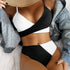 Color-blocked Thick Pit Strip Cross-tie Swimsuit