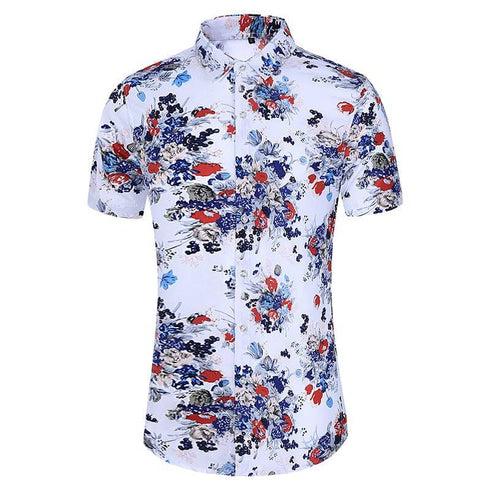 Men's Ethnic Style Floral Casual Men's Short Shirt