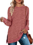 Long Sleeve Round Neck Multicolor Split Top Loose Leisure Pullover T-shirt