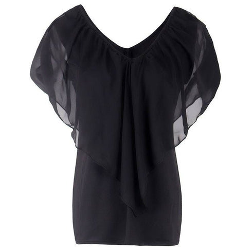 Chiffon Bat Sleeve Stitching T-Shirt Top