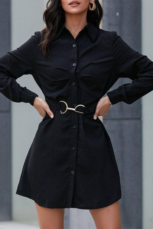 Belted Mini Shirt Dress - EsaModa