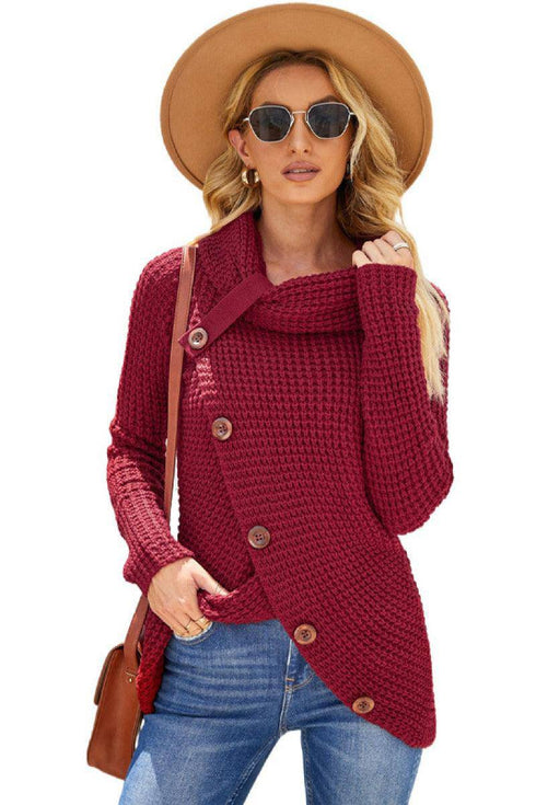 Button Wrap Turtleneck Sweater - EsaModa