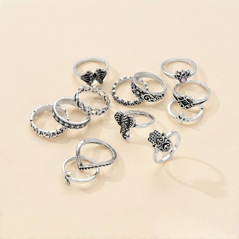 Fashion Retro Rings Geometric Hollow Flower Moon