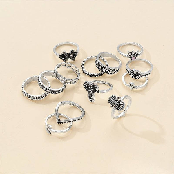 Fashion Retro Rings Geometric Hollow Flower Moon