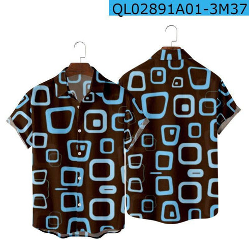 Summer Short Sleeve Shirt Striped Digital Print Men's Top