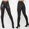 Women's Black Stitching Leather Zipper Trousers Pants