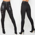 Women's Black Stitching Leather Zipper Trousers Pants