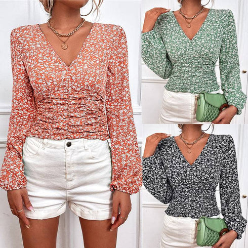 Long Sleeve V Neck Floral Top