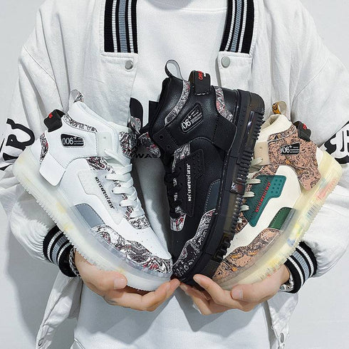 Men's Shoes Popcorn Soft Sole Comfortable High Top Flat Small White